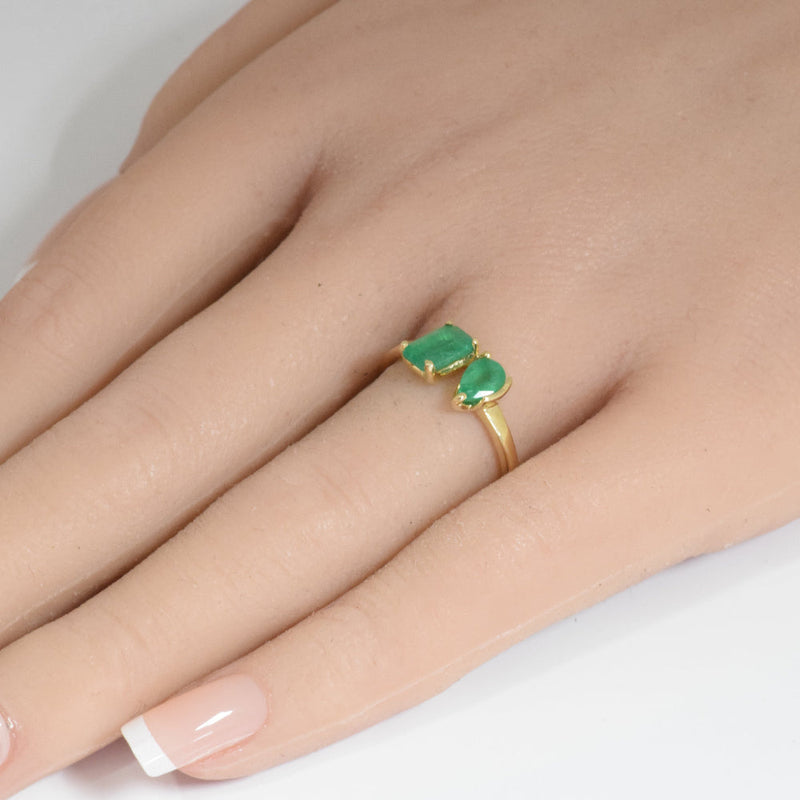 SPECIAL! 1.35ct G SI 14K Yellow Gold Emerald cut & Pear Shaped Emerald Gemstone Ring Size 6.5