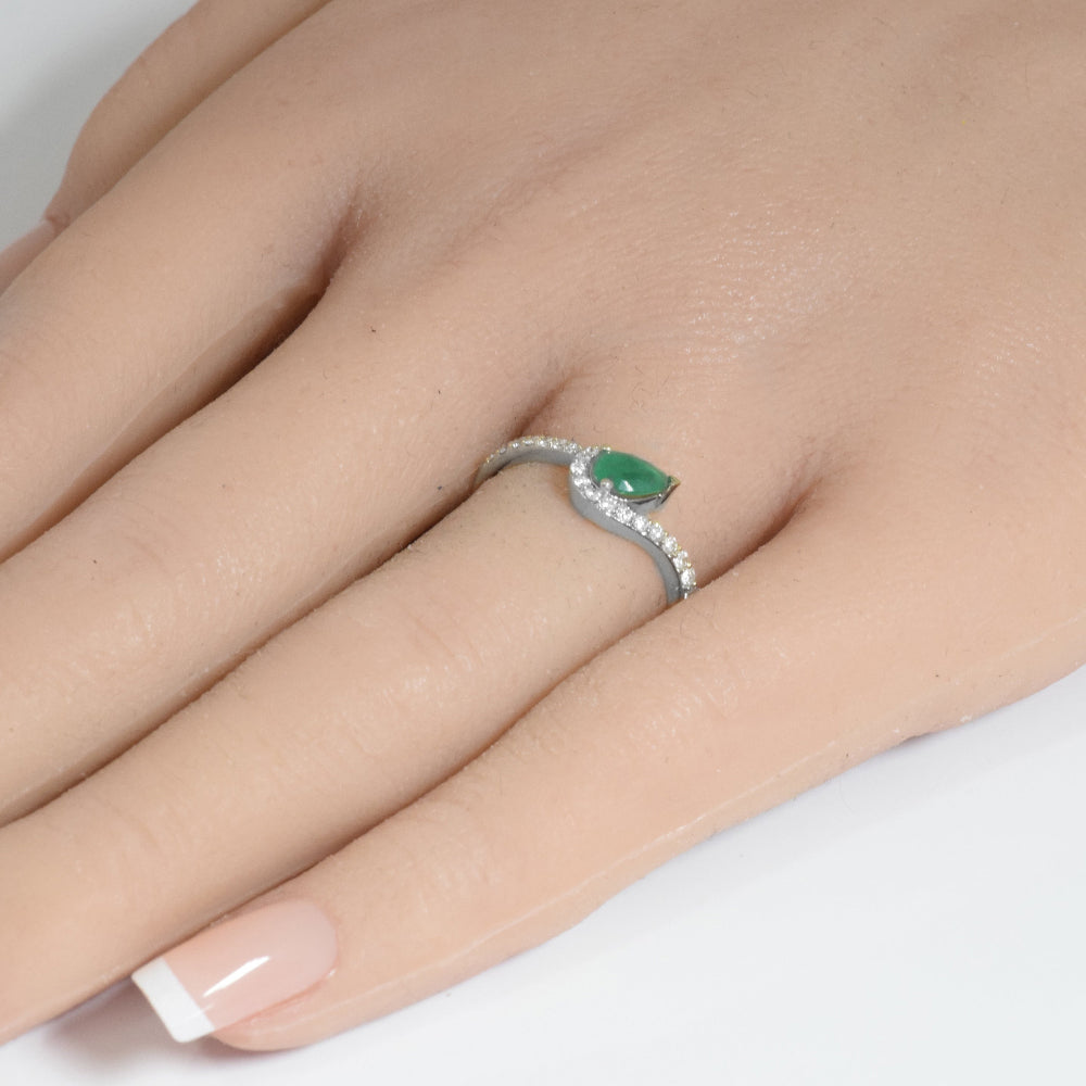 SPECIAL!.52ct G SI 14K White Gold Diamond & Emerald Gemstone Ring Size 6.5