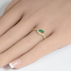 SPECIAL!.58ct G SI 14K Yellow Gold Diamond & Emerald Gemstone Ring Size 6.5
