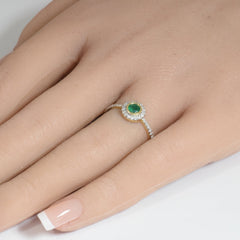SPECIAL!.43ct G SI 14K Yellow Gold Round Diamond & Emerald Gemstone Ring Size 6.5