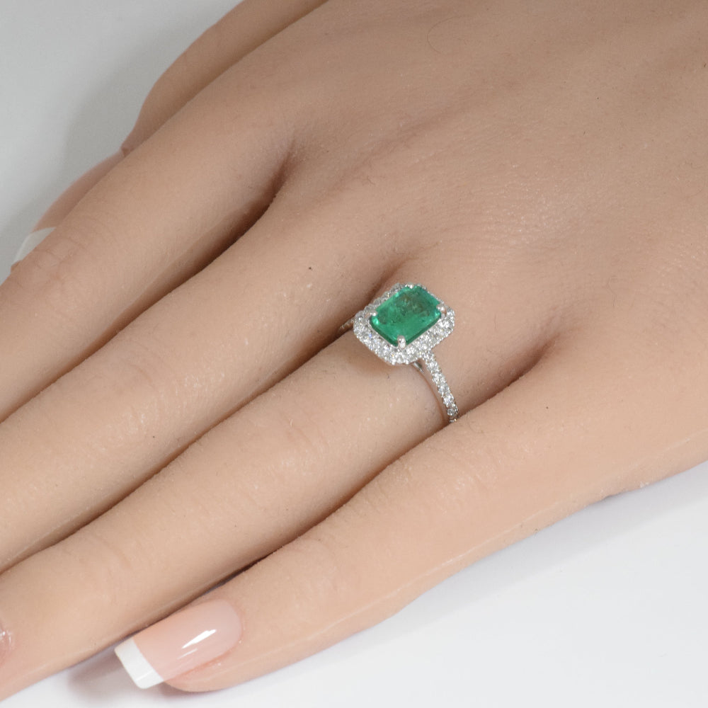 SPECIAL!1.61ct G SI 14K White Gold Emerald Gemstone & Diamond Ring Size 6.5