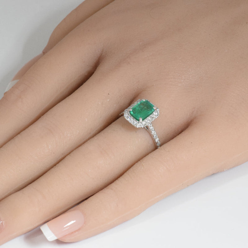 SPECIAL!1.61ct G SI 14K White Gold Emerald Gemstone & Diamond Ring Size 6.5
