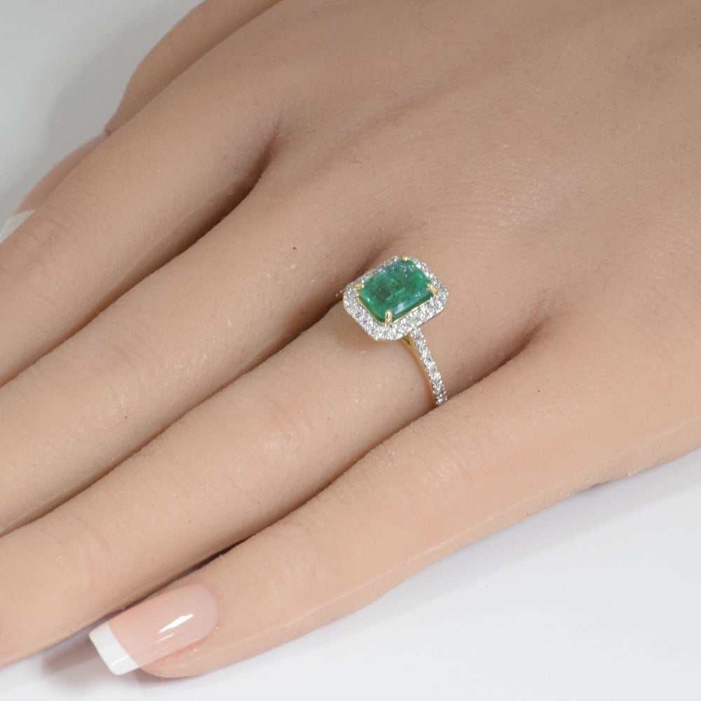 SPECIAL!1.84ct G SI 14K Yellow Gold Emerald Gemstone & Diamond Ring Size 6.5