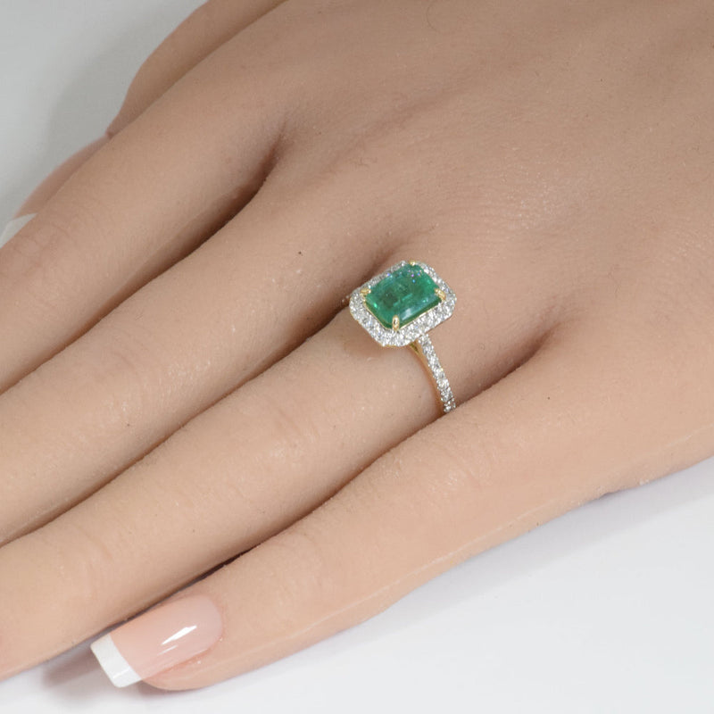SPECIAL!1.84ct G SI 14K Yellow Gold Emerald Gemstone & Diamond Ring Size 6.5