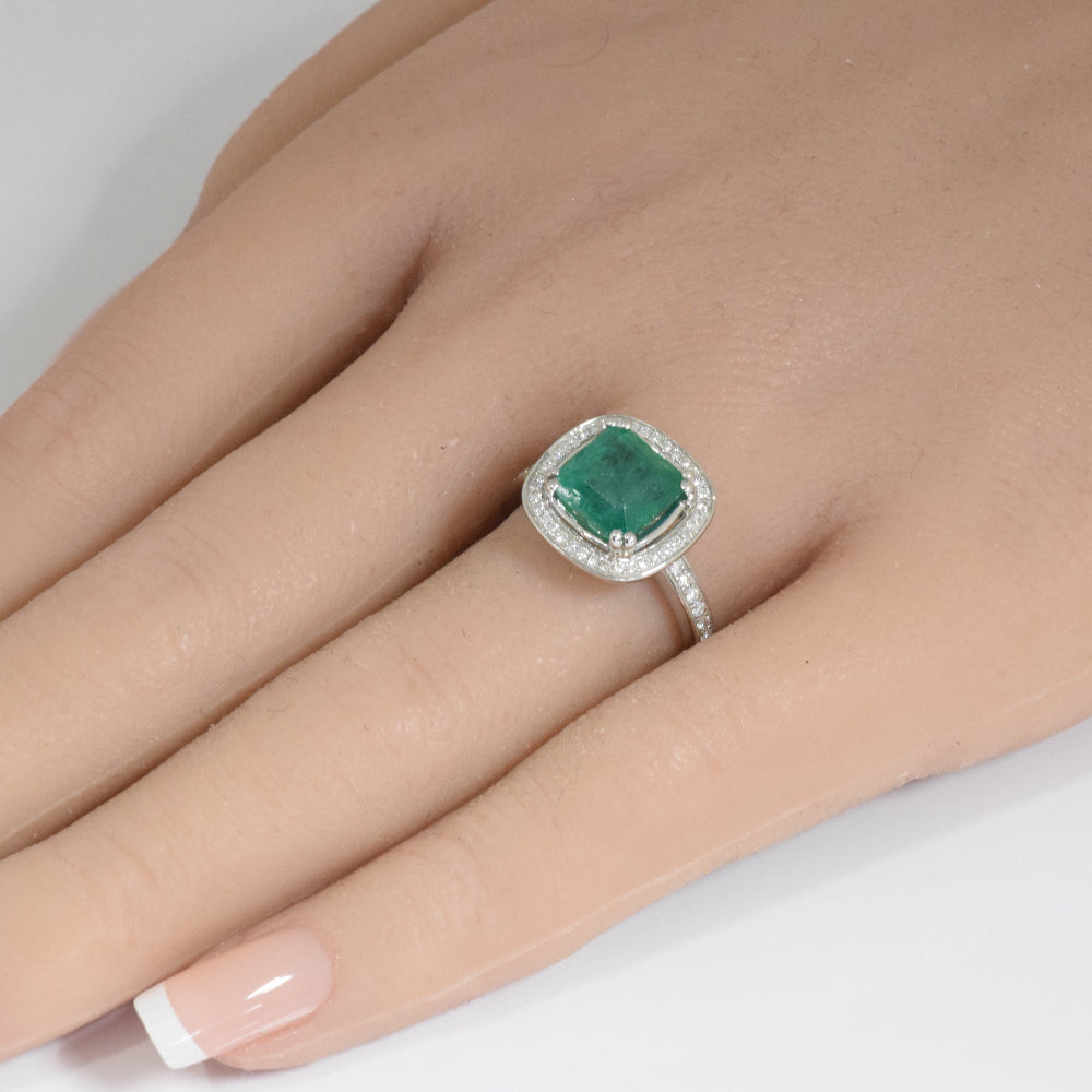 SPECIAL!2.95ct G SI 14K White Gold Emerald Gemstone & Diamond Ring Size 6.5