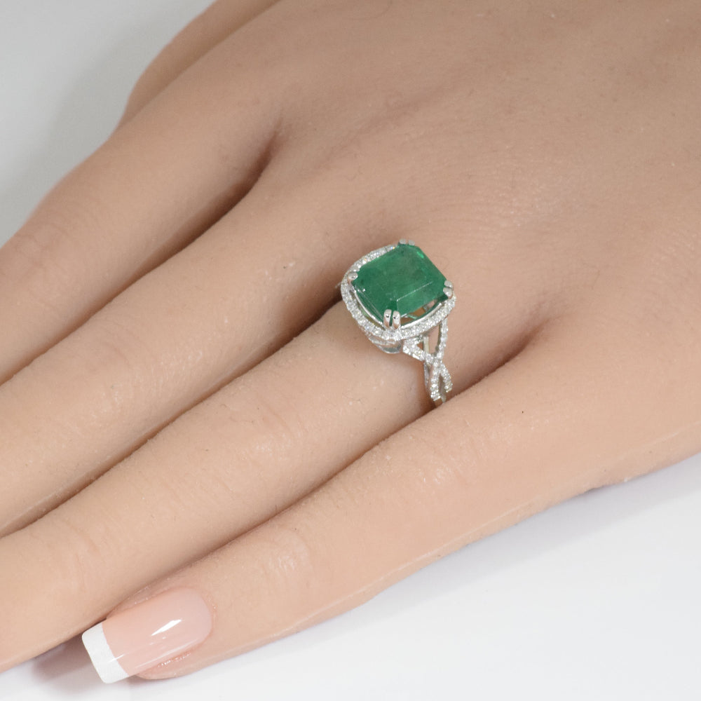 SPECIAL! 3.85ct G SI 14K White Gold Emerald Gemstone & Diamond Ring Size 6.5
