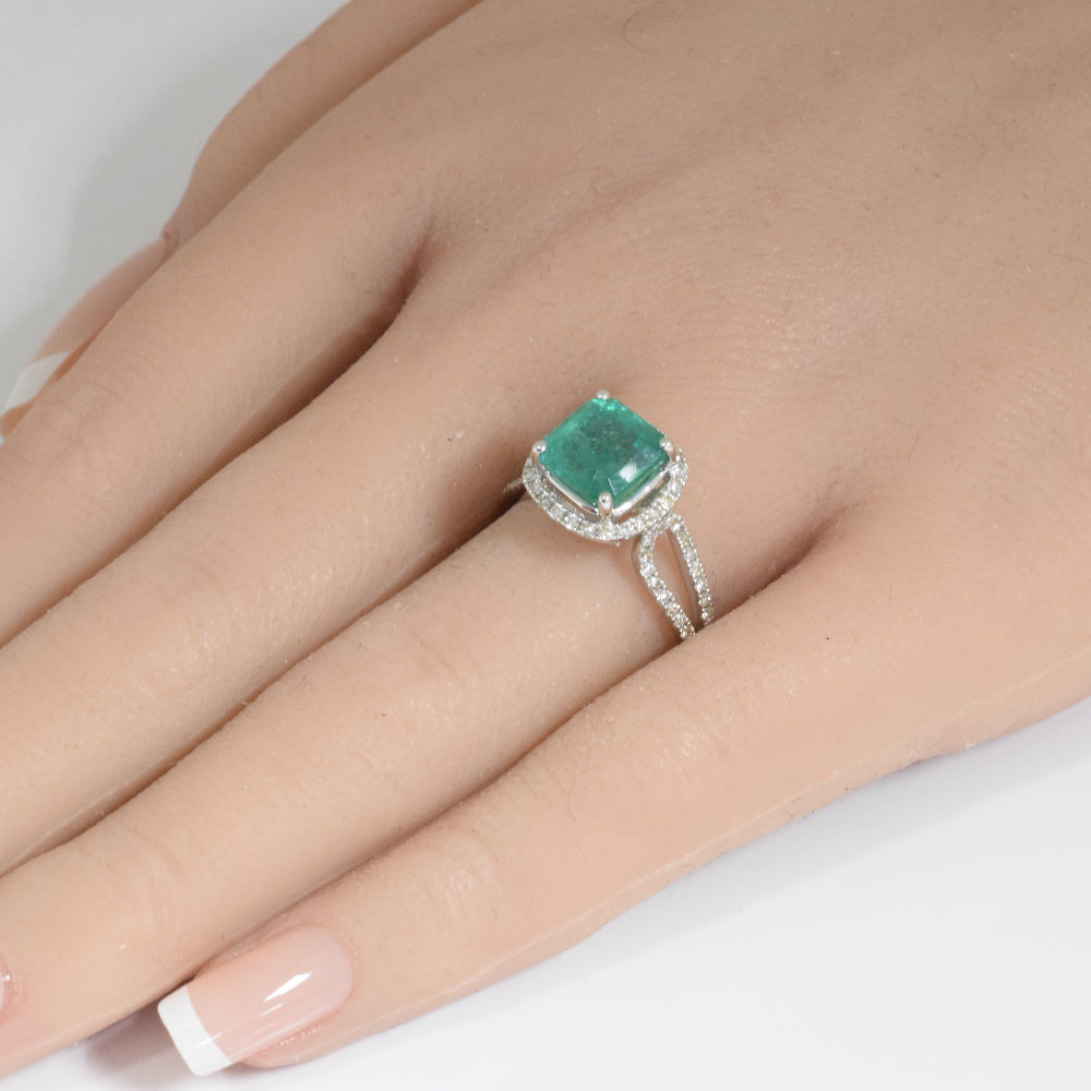 SPECIAL! 3.08ct G SI 14K White Gold Diamond & Emerald Gemstone Ring Size 6.5