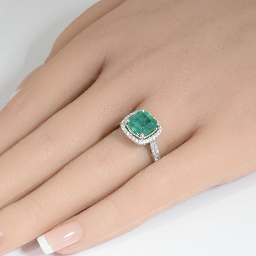 SPECIAL!3.15ct G SI 14K White Gold Emerald Gemstone & Diamond Ring Size 6.5