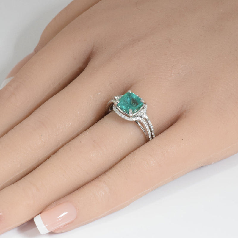 SPECIAL!2.40ct G SI 14K White Gold Emerald Gemstone & Diamond Ring Size 6.5