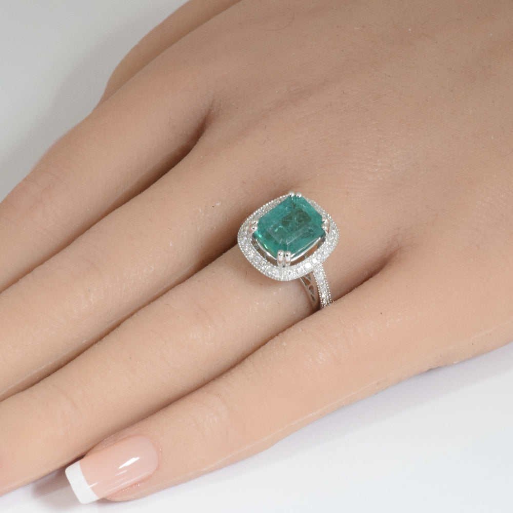 SPECIAL!4.87ct G SI 14K White Gold Emerald Gemstone & Diamond Ring Size 6.5