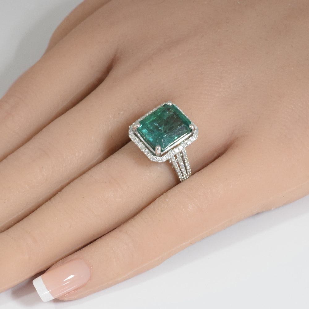 SPECIAL!6.67ct G SI 14K White Gold Natural Emerald Gemstone & Diamond Ring Size 6.5