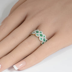 SPECIAL!1.60ct G SI 14K Yellow Gold Diamond & Emerald Gemstone Dome Ring Size 6.5