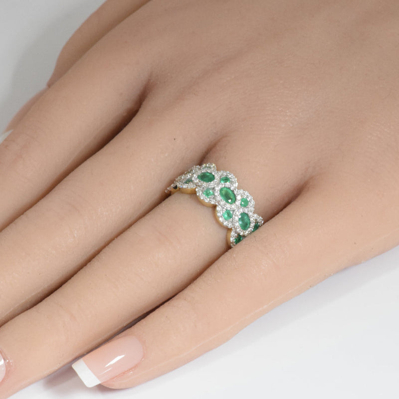SPECIAL!1.60ct G SI 14K Yellow Gold Diamond & Emerald Gemstone Dome Ring Size 6.5