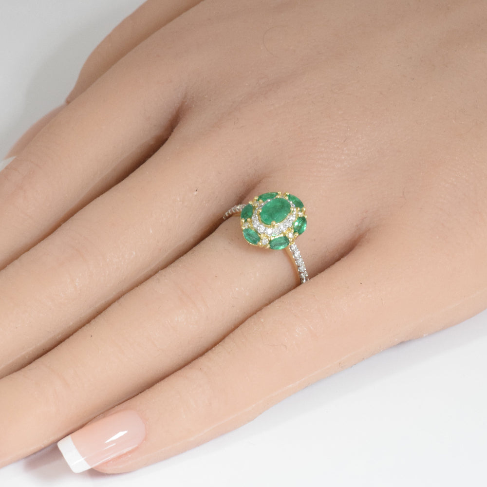SPECIAL!1.10ct G SI 14K Yellow Gold Diamond & Emerald Gemstone Dome Ring Size 6.5