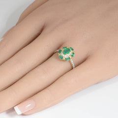 SPECIAL!1.10ct G SI 14K Yellow Gold Diamond & Emerald Gemstone Dome Ring Size 6.5
