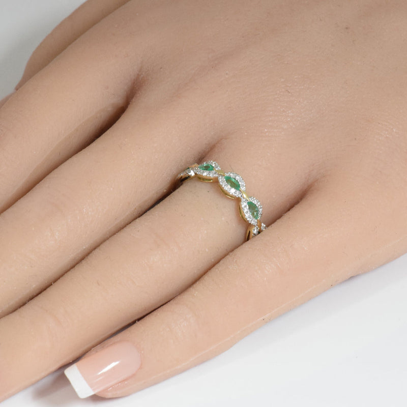 SPECIAL!.61ct G SI 14K Yellow Gold Diamond & Emerald Gemstone Band Ring Size 6.5
