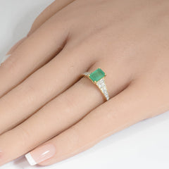 SPECIAL!1.30ct G SI 14K Yellow Gold Diamond & Emerald Gemstone Ring Size 6.5