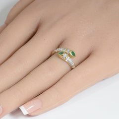 SPECIAL!.64ct G SI 14K Yellow Gold Diamond & Emerald Gemstone Wrap Around Band Ring Size 6.5