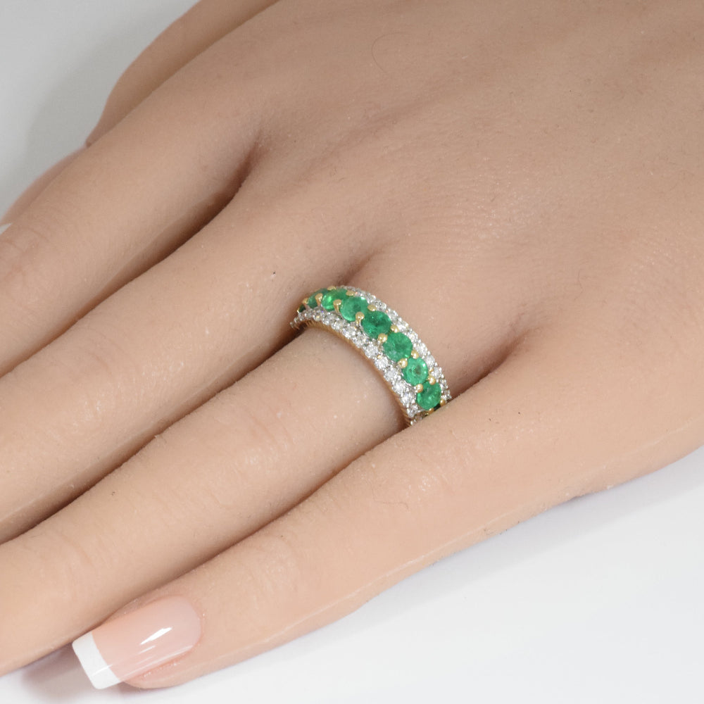 SPECIAL!1.79ct G SI 14K Yellow Gold Diamond & Emerald Gemstone Band Ring Size 6.5