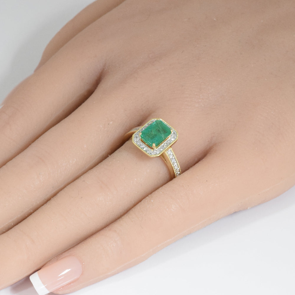 SPECIAL!1.80ct G SI 14K Yellow Gold Diamond & Emerald Gemstone Ring Size 6.5