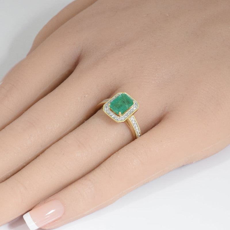 SPECIAL!1.80ct G SI 14K Yellow Gold Diamond & Emerald Gemstone Ring Size 6.5