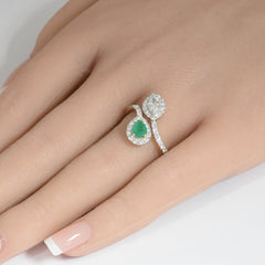 SPECIAL!1.28ct G SI 14K Yellow Gold Pear Shape Diamond & Emerald Gemstone Wrap Around Ring Size 6.5