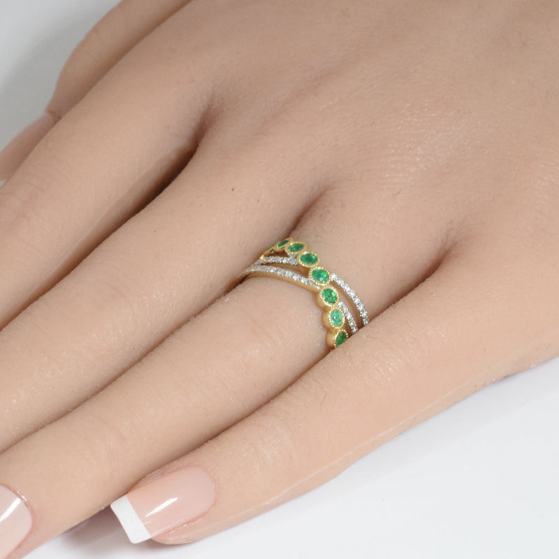 SPECIAL!.67ct G SI 14K Yellow Gold Diamond & Emerald Gemstone Wrap Around Ring Size 6.5