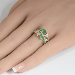 SPECIAL!1.25ct G SI 14K Yellow Gold Diamond & Pear Shape Emerald Gemstone Ring Size 6.5