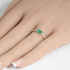 SPECIAL!.65ct G SI 14K Yellow Gold Diamond & Emerald Gemstone Ring Size 6.5