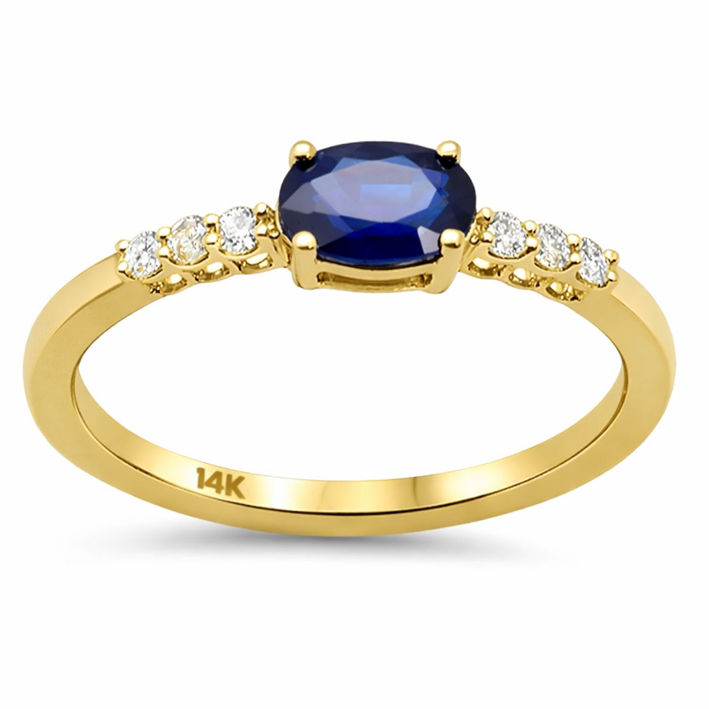 SPECIAL! .76ct G SI 14K Yellow Gold Diamond & Oval Blue Sapphire Gemstone Ring Size 6.5