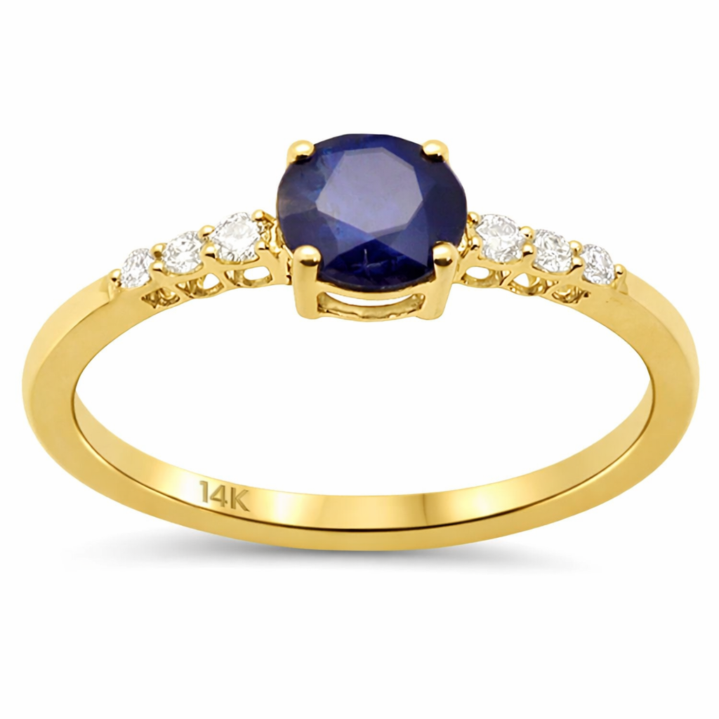 SPECIAL! .72ct G SI 14K Yellow Gold Diamond  & Round Blue Sapphire Gemstone Ring Size 6.5