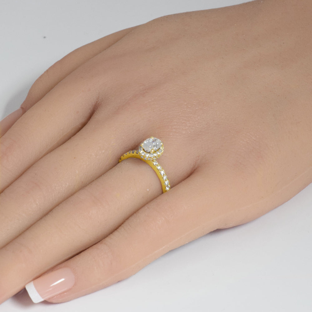 SPECIAL!1.23ct G SI 14K Yellow Gold Oval Diamond Halo Engagement Ring Size 6.5