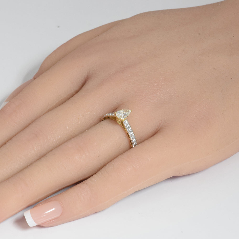 SPECIAL!.71ct G SI 14K Yellow Gold Pear Shape Diamond Engagement Ring Size 6.5