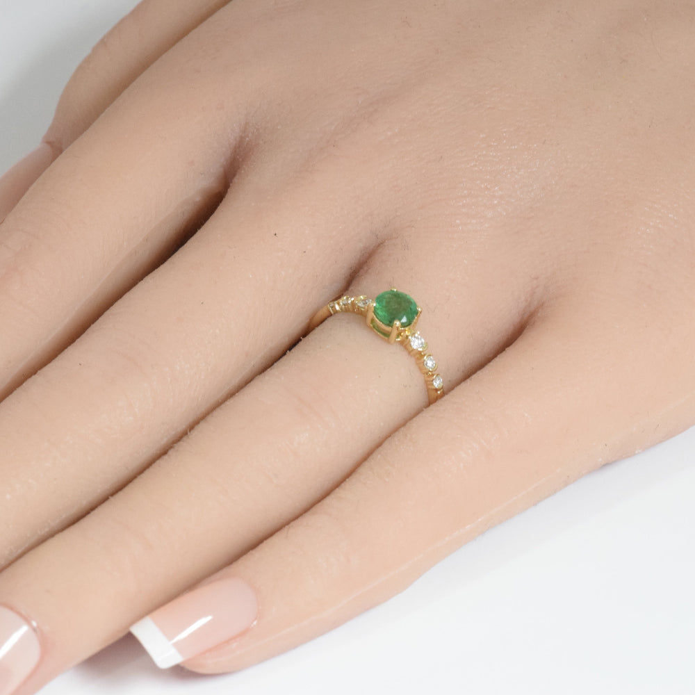 SPECIAL! .60ct G SI 14K Yellow Gold Diamond & Emerald Gemstone Ring Size 6.5