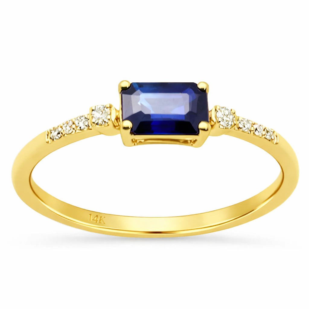 SPECIAL! .65ct G SI 14K Yellow Gold Diamond & Blue Sapphire Gemstone Ring Size 6.5