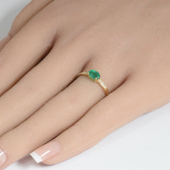 SPECIAL! .64ct G SI 14K Yellow Gold Diamond & Oval Shape Emerald Gemstone Ring Size 6.5