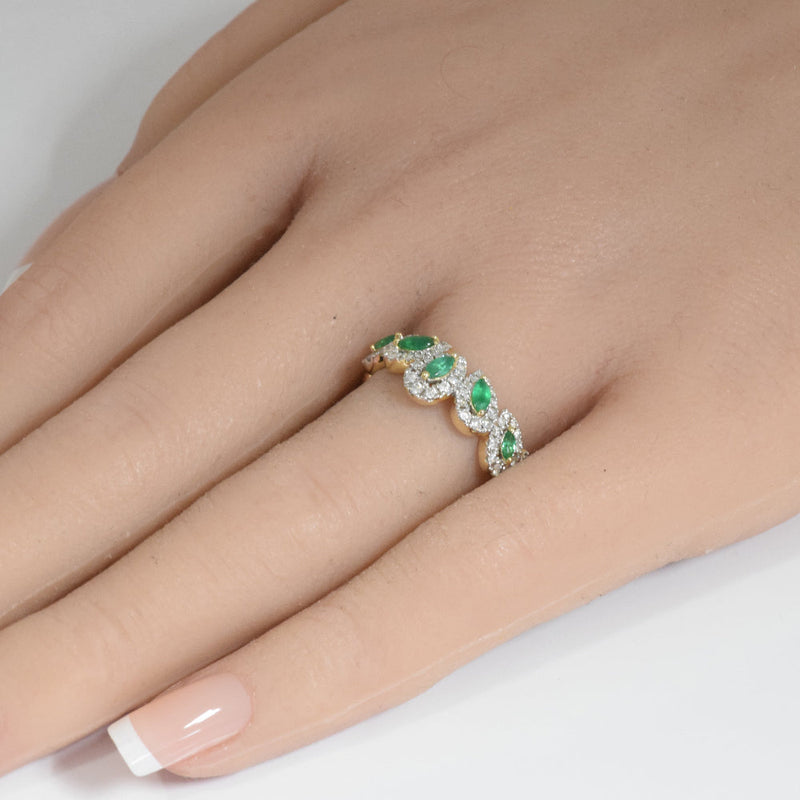 SPECIAL!.82ct G SI 14K Yellow Gold Diamond & Emerald Gemstone Pear Shape Ring Size 6.5