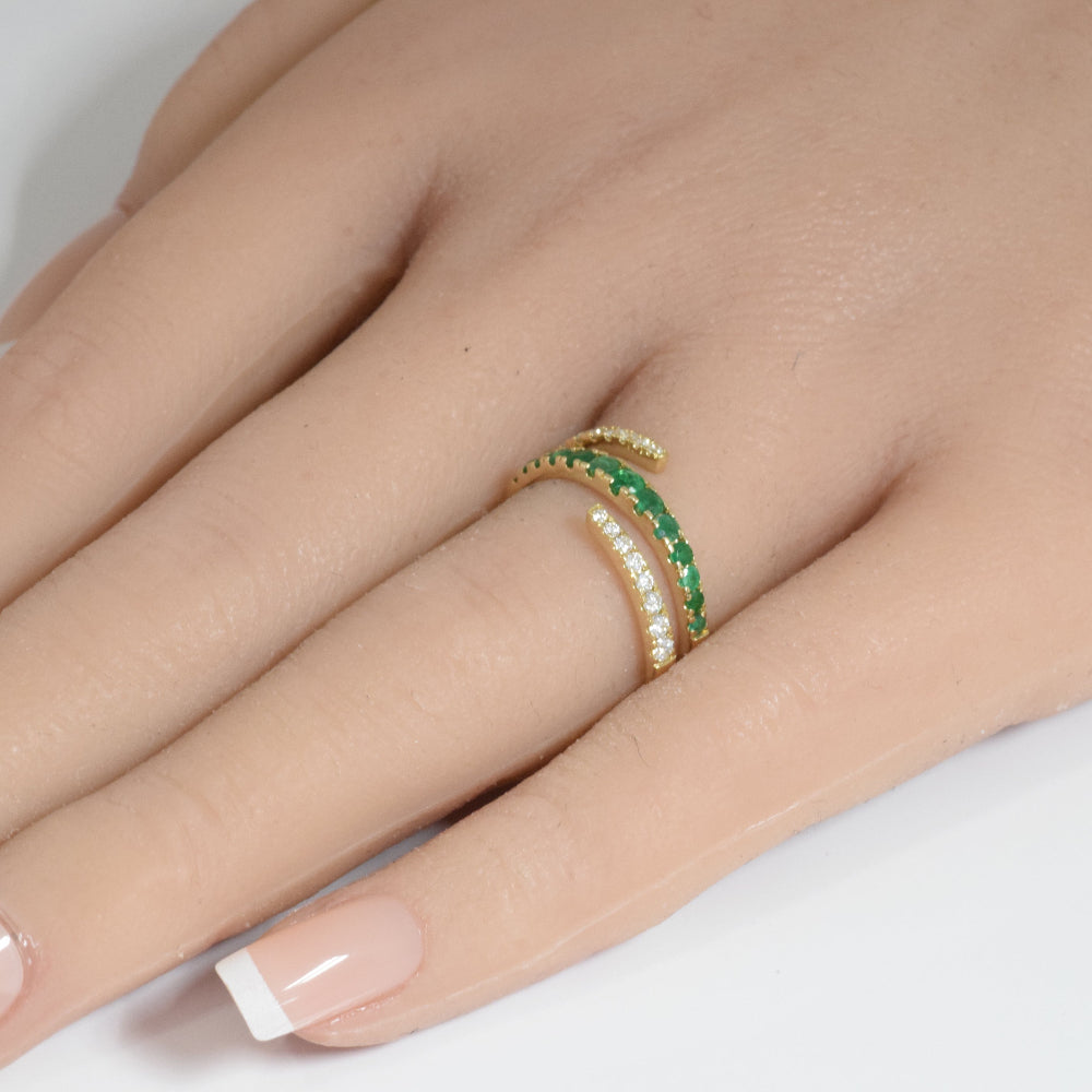 SPECIAL!.60ct G SI 14K Yellow Gold Diamond & Emerald Gemstone Wrap Around Ring Size 6.5