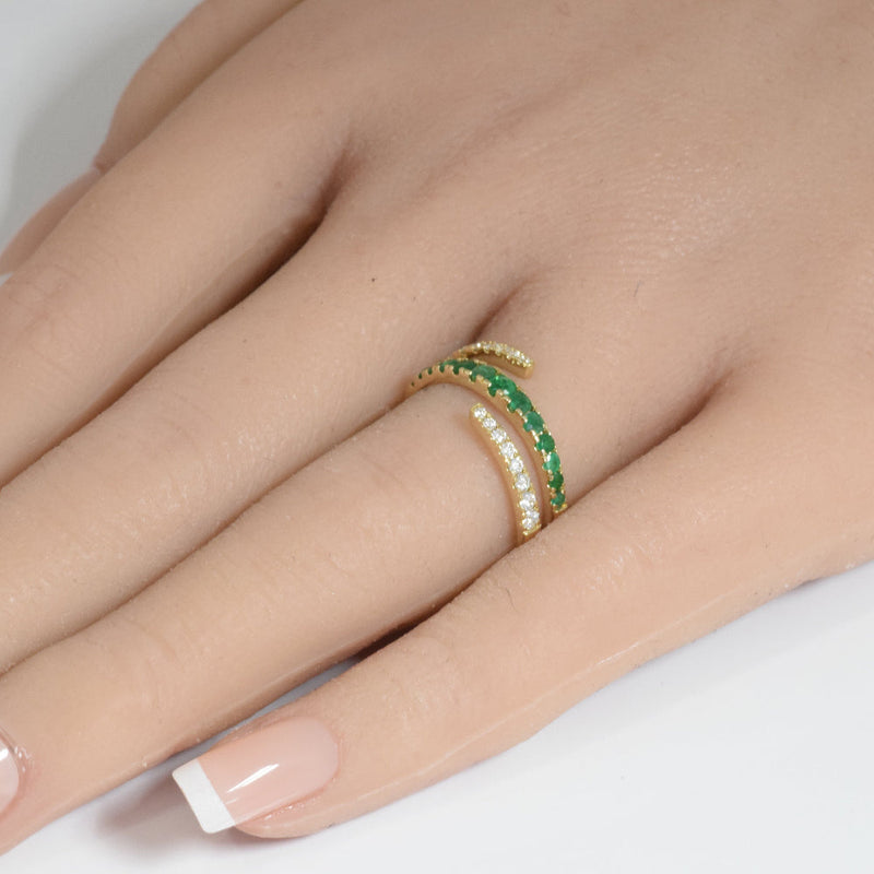 SPECIAL!.60ct G SI 14K Yellow Gold Diamond & Emerald Gemstone Wrap Around Ring Size 6.5