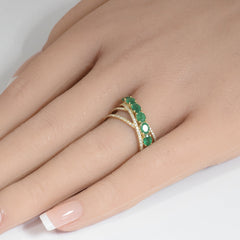 SPECIAL!1.10ct G SI 14K Yellow Gold Diamond & Emerald Gemstone Wrap Around Band Ring Size 6.5