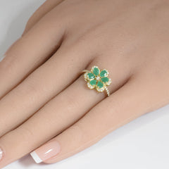 SPECIAL!.96ct G SI 14K Yellow Gold Diamond & Emerald Gemstone Flower Ring Size 6.5