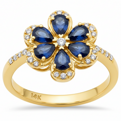 SPECIAL!1.37ct G SI 14K Yellow Gold Diamond & Blue Sapphire Gemstone Flower Ring Size 6.5