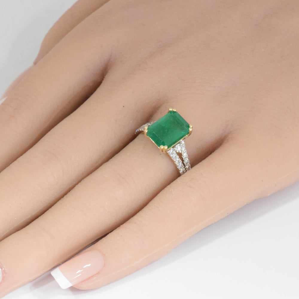 SPECIAL!3.72ct G SI 14K Yellow Gold Emerald Gemstone & Diamond Ring Size 6.5