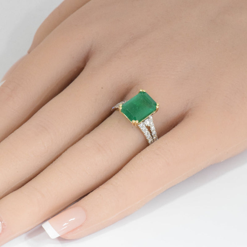 SPECIAL!3.72ct G SI 14K Yellow Gold Emerald Gemstone & Diamond Ring Size 6.5