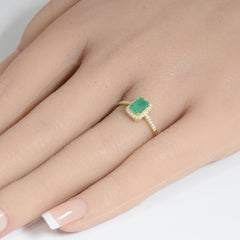 SPECIAL!.72ct G SI 14K Yellow Gold Diamond & Emerald Gemstone Ring Size 6.5