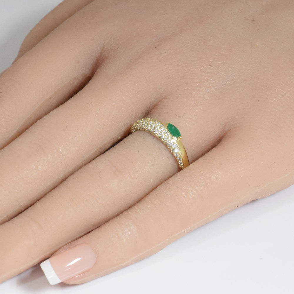 SPECIAL!.53ct G SI 14K Yellow Gold Diamond & Emerald Gemstone Pave Set Ring Band Size 6.5