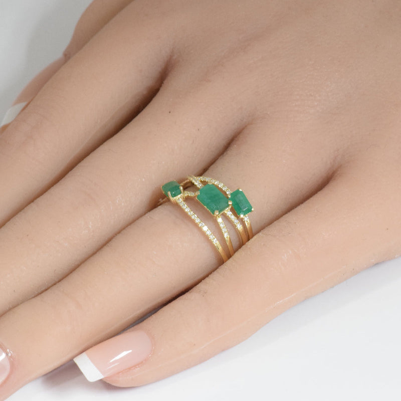 SPECIAL!1.53ct G SI 14K Yellow Gold Diamond & Emerald Gemstone Ring Size 6.5