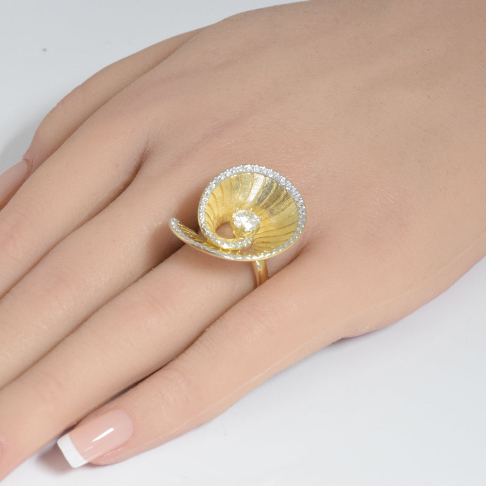 SPECIAL!1.08ct G SI 14K Yellow Gold Diamond Dome Sprial Modern Ring Size 6.5