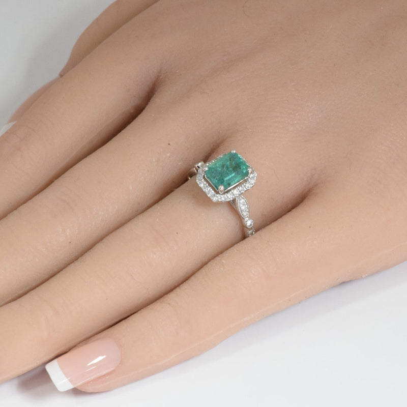 SPECIAL!2.06ct G SI 14K White Gold Diamond & Emerald Gemstone Engagement Ring Size 6.5