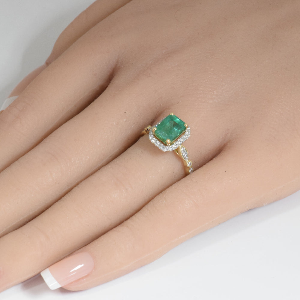 SPECIAL!2.09ct G SI 14K Yellow Gold Diamond & Emerald Gemstone Engagement Ring Size 6.5